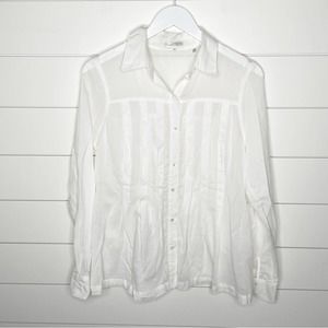Vince Pleated Pintuck Cotton Button Front Sheer Shirt White Size 8